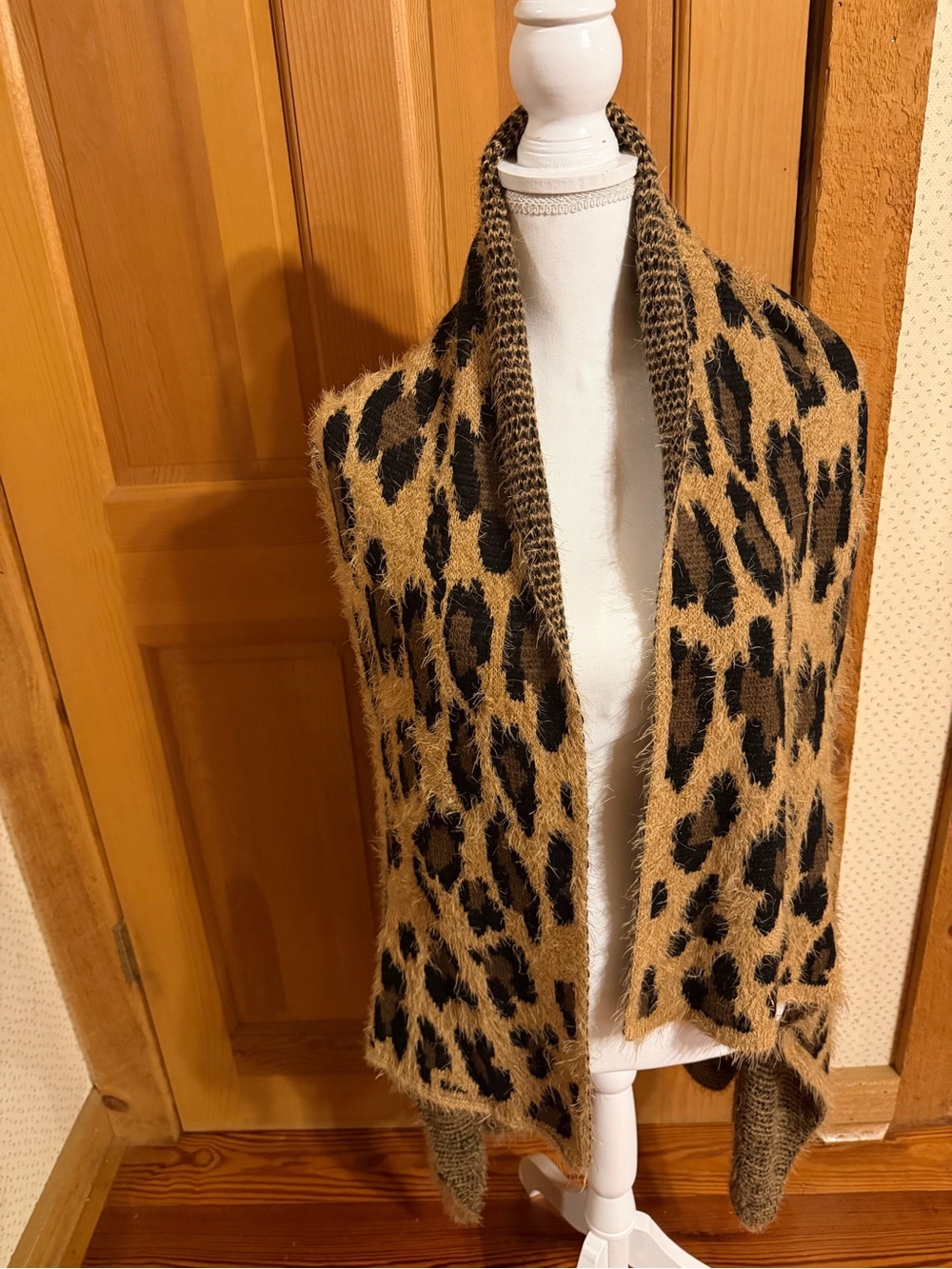 Leopard Print Open-Front Cardigan - Tan and Black